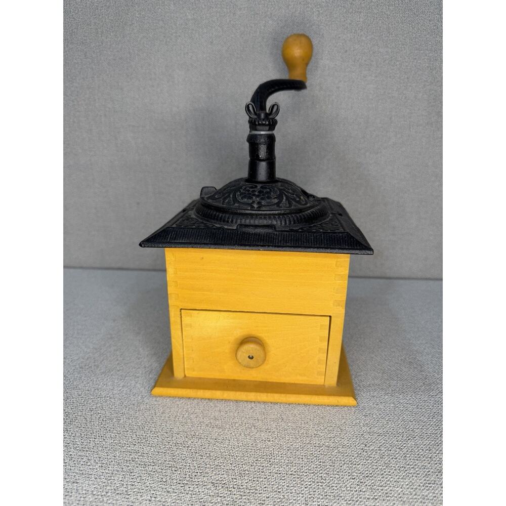 VTG CAST-IRON & WOOD COFFEE GRINDER Manual‎ ORNATE Primitive Farmhouse 1-Drawer